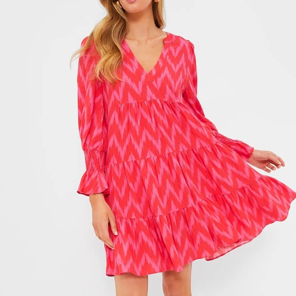 Pomander Place Hot Pink Ikat Kenzo Dress Long Sleeve - Picture 1 of 7